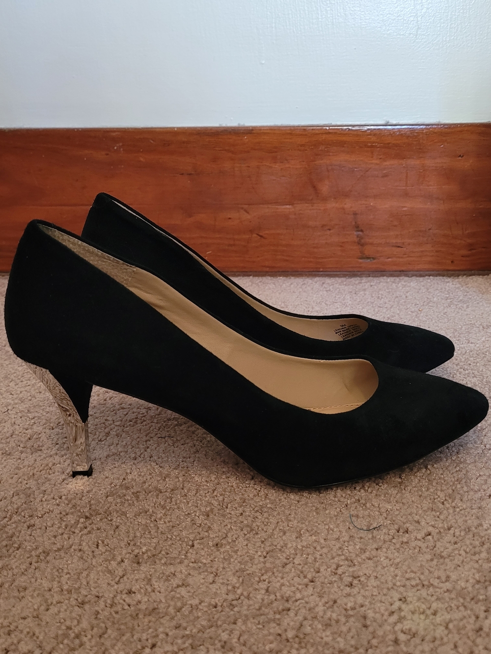 ANTONIO MELANI Black Suede Pumps Size 9 with Sculpted Silver Heel Pointed Toe